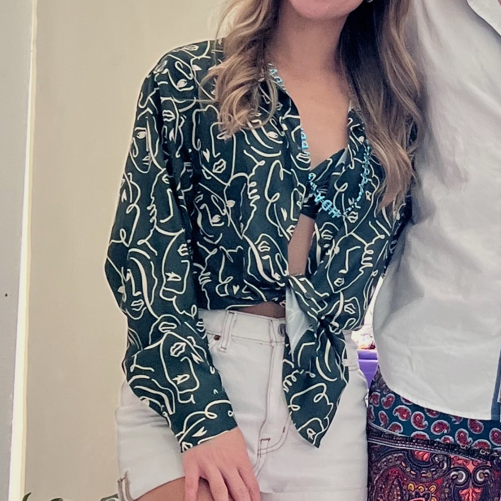 Elegant Green Abstract Button Down Shirt